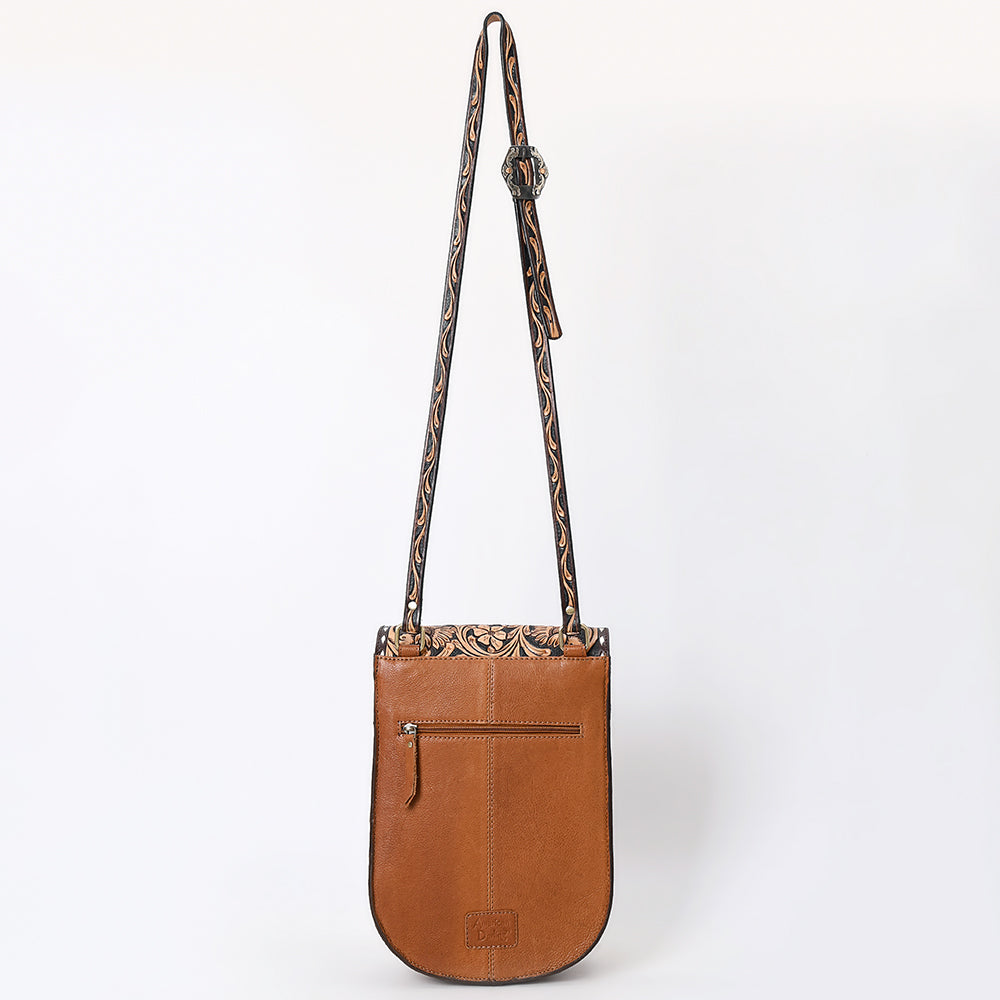 American Darling Western Leather Messenger Bag - Eco-Friendly Vegetable Tanned Full Grain Leather Hand Tooled Floral Carved Purse