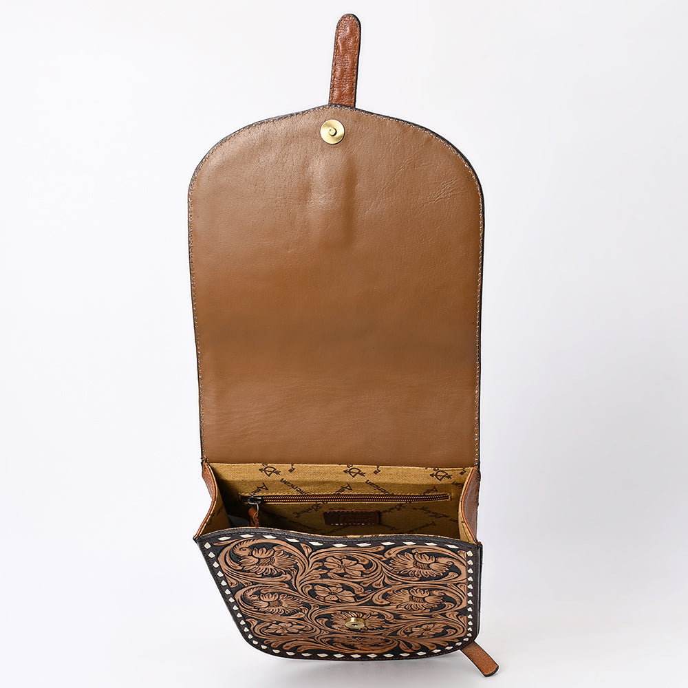 American Darling Western Leather Messenger Bag - Eco-Friendly Vegetable Tanned Full Grain Leather Hand Tooled Floral Carved Purse