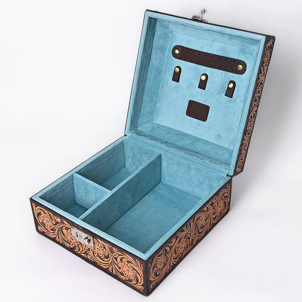 American Darling Jewelry Case Hand Tooled Genuine Leather