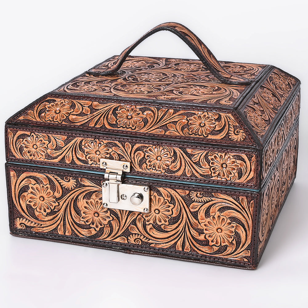 American Darling Jewelry Case Hand Tooled Genuine Leather