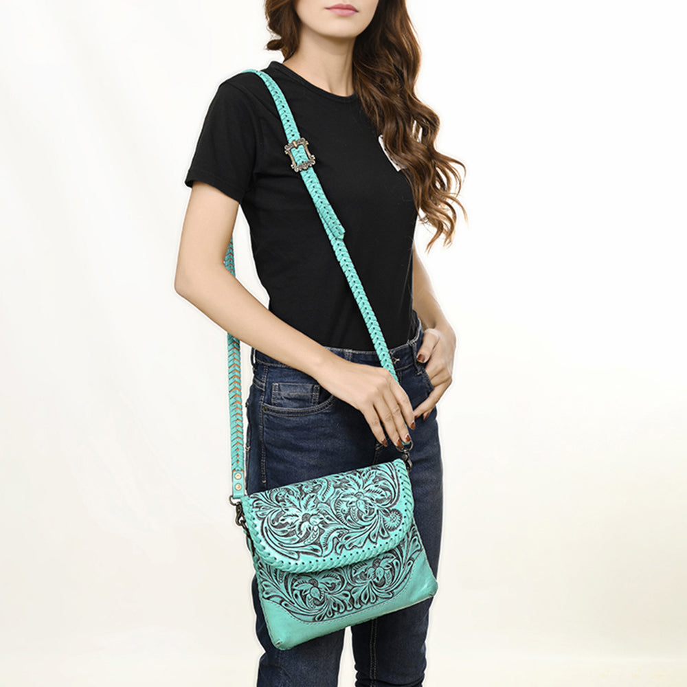 American Darling Western Leather Crossbody Bag – Handcrafted with Hand-Tooled Floral Carving, Genuine Leather, Durable and Stylish