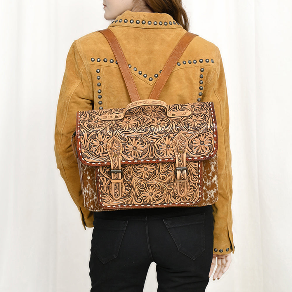 American Darling Hand-Tooled Hair-On Genuine Leather Briefcase