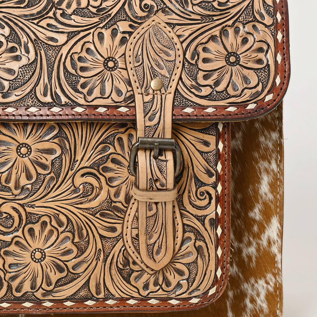 American Darling Hand-Tooled Hair-On Genuine Leather Briefcase