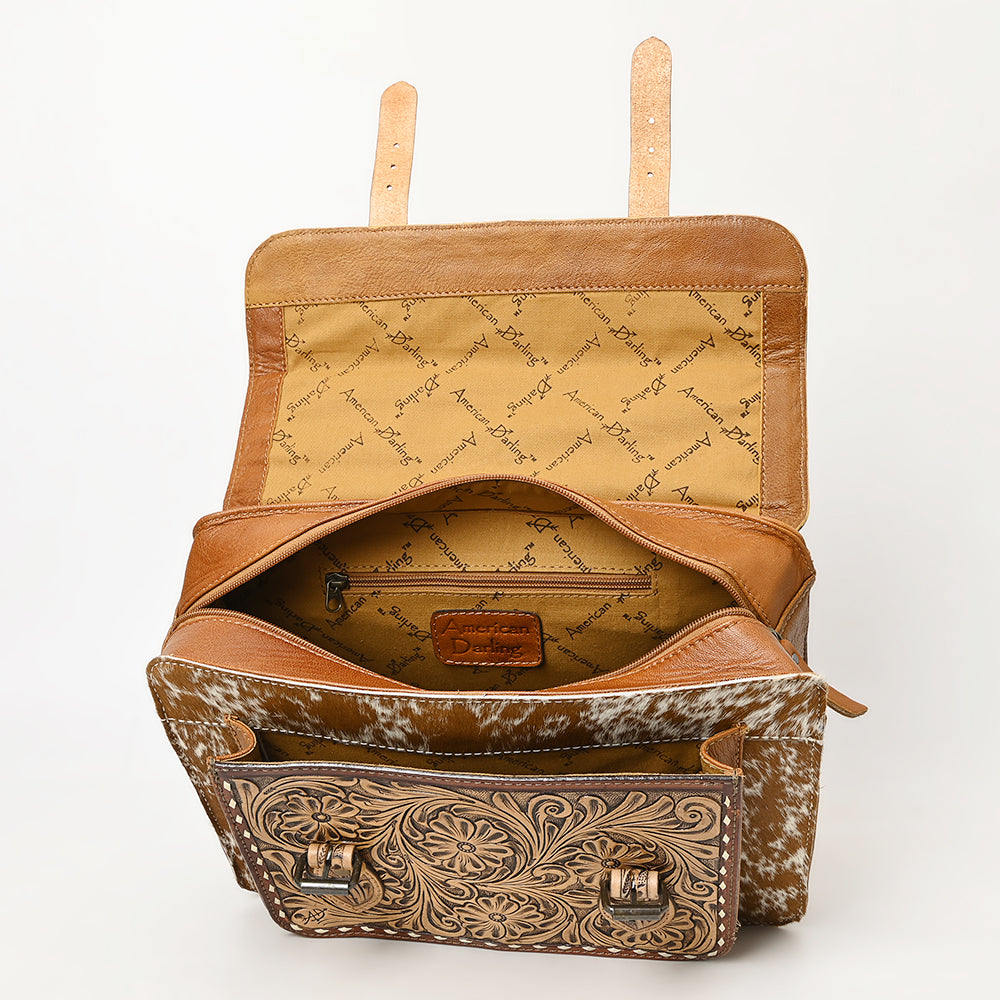 American Darling Hand-Tooled Hair-On Genuine Leather Briefcase