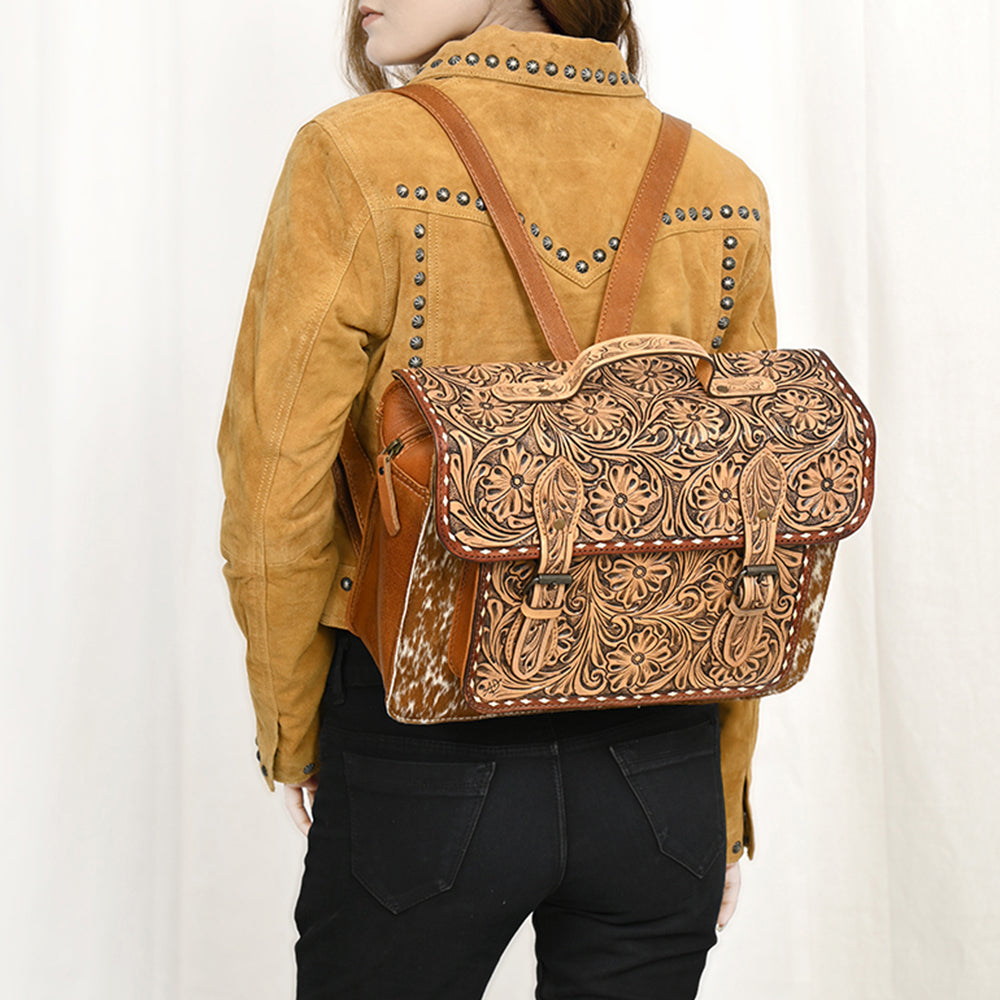 American Darling Hand-Tooled Hair-On Genuine Leather Briefcase