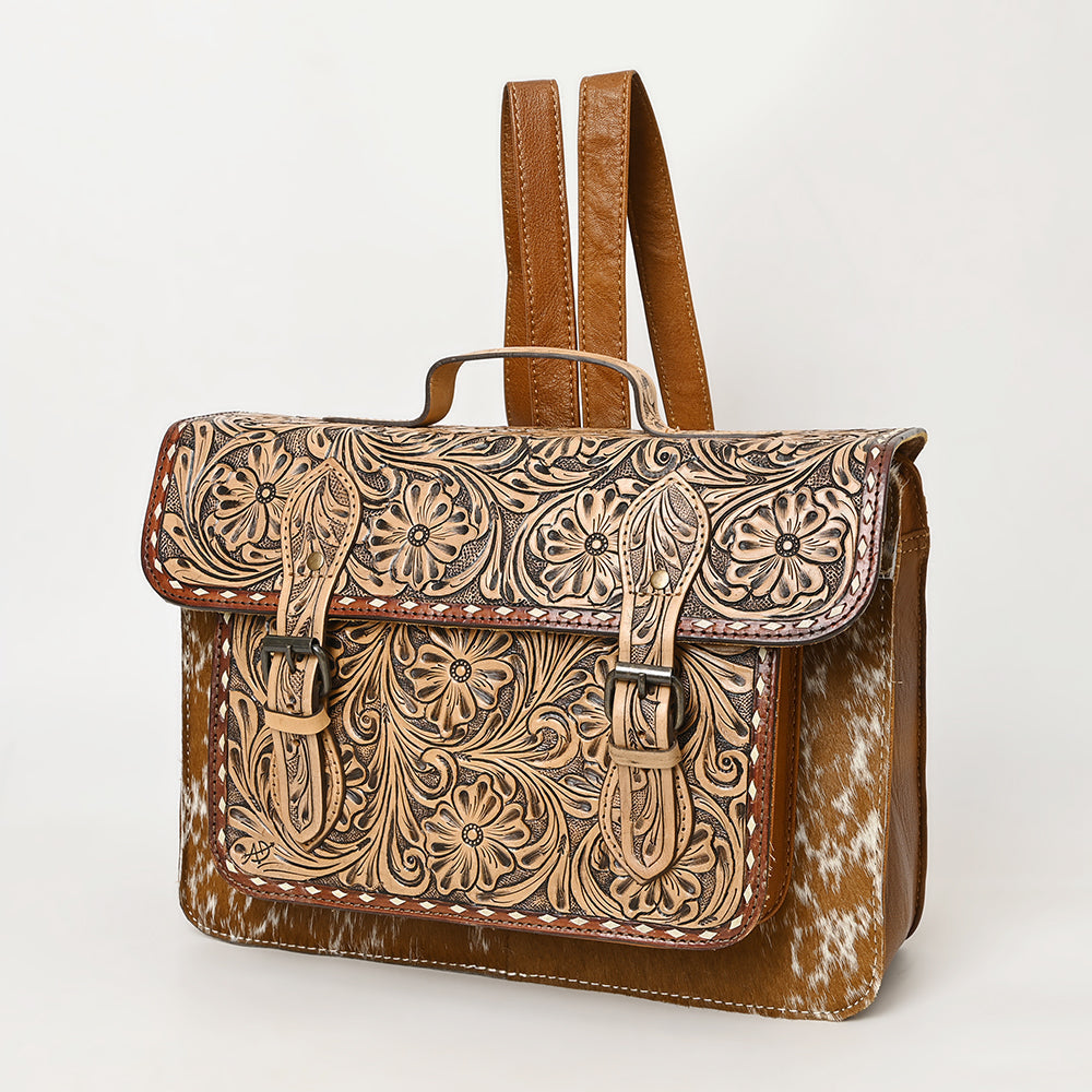 American Darling Hand-Tooled Hair-On Genuine Leather Briefcase