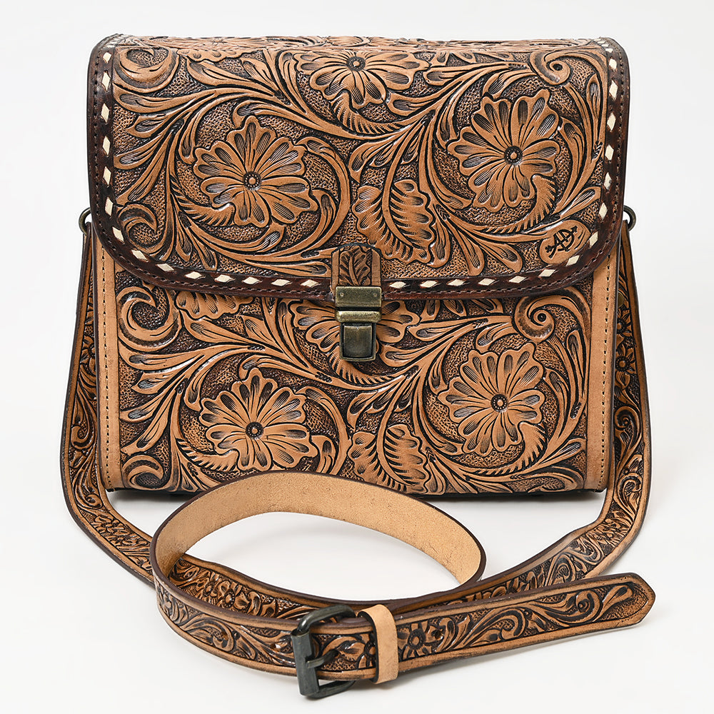 American Darling Hand-Tooled Leather Messenger Bag – Floral Carved Genuine Leather Crossbody with Strap, Premium Western Craftsmanship