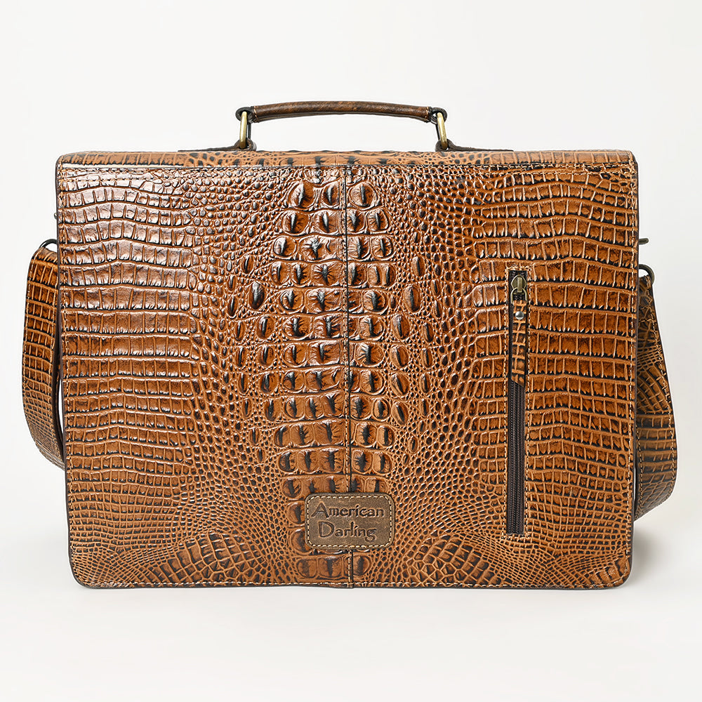 American Darling Crocodile Embossed Genuine Leather Briefcase Bag – Western Work Tote with Multiple Compartments – Premium Artisan Craft