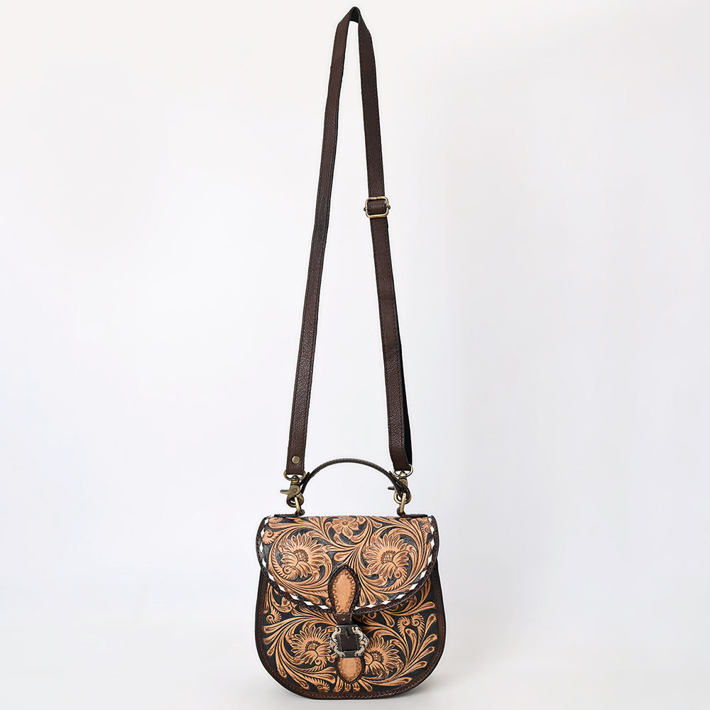 American Darling Western Leather Small Cross body Bag - Eco-Friendly Vegetable Tanned Full Grain Leather Hand Tooled Floral Carved Purse