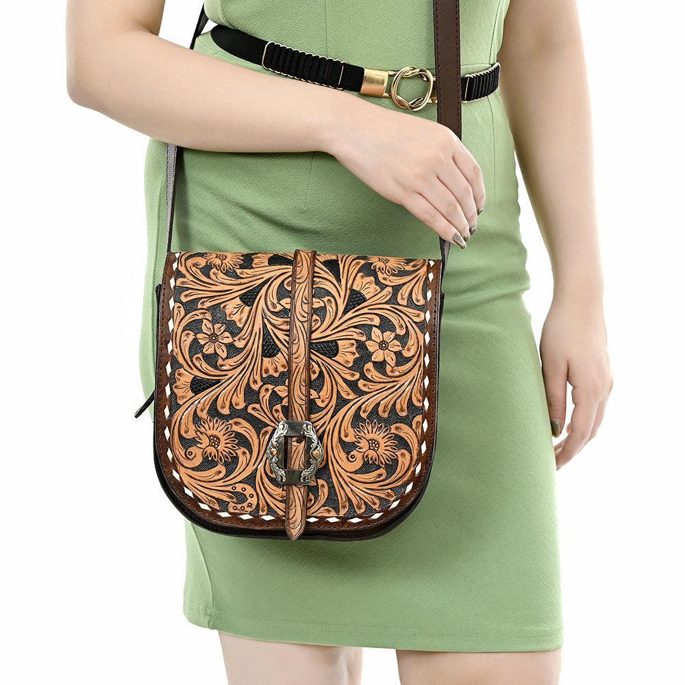 American Darling Hand-Tooled Genuine Leather Small Crossbody Bag