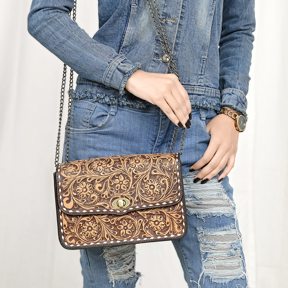 American Darling Hand-Tooled Genuine Leather Small Crossbody Bag