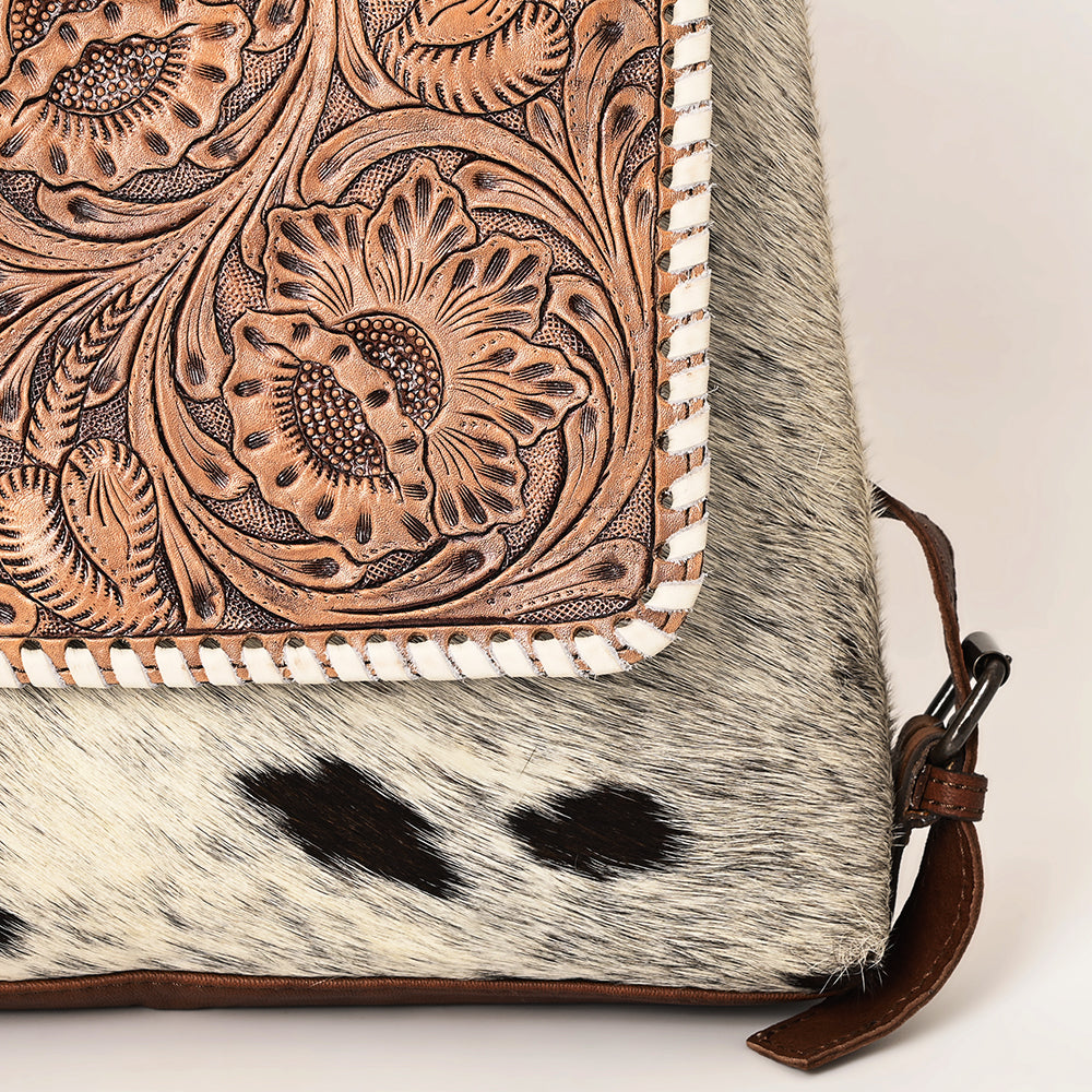 Ohlay Crossbody Hand Tooled Hair-On Genuine Leather