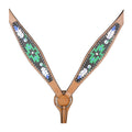 HILASON Western Horse Leather Headstall & Breast Collar Tack Set Geometry Feather