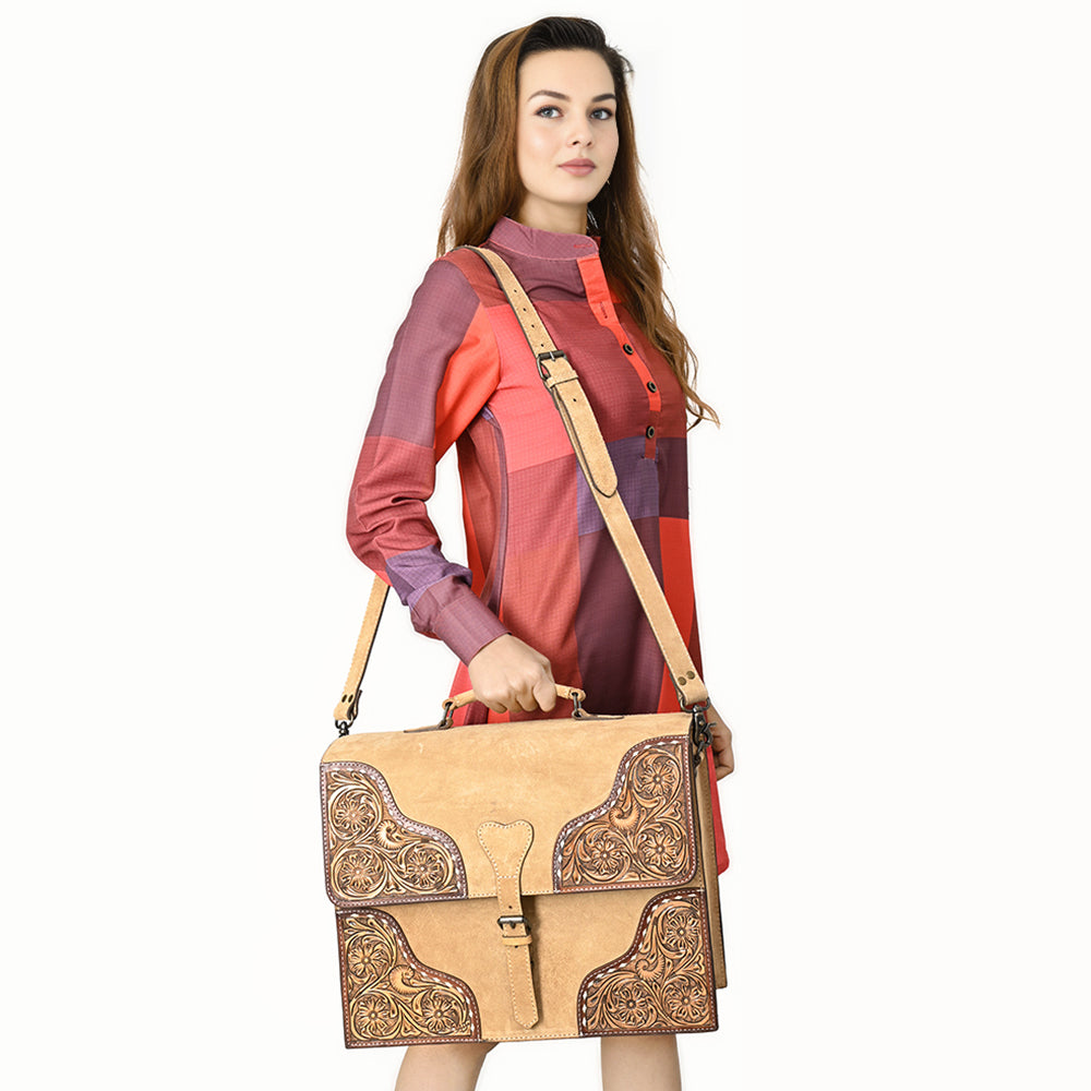 American Darling Hand-Tooled Genuine Leather Briefcase