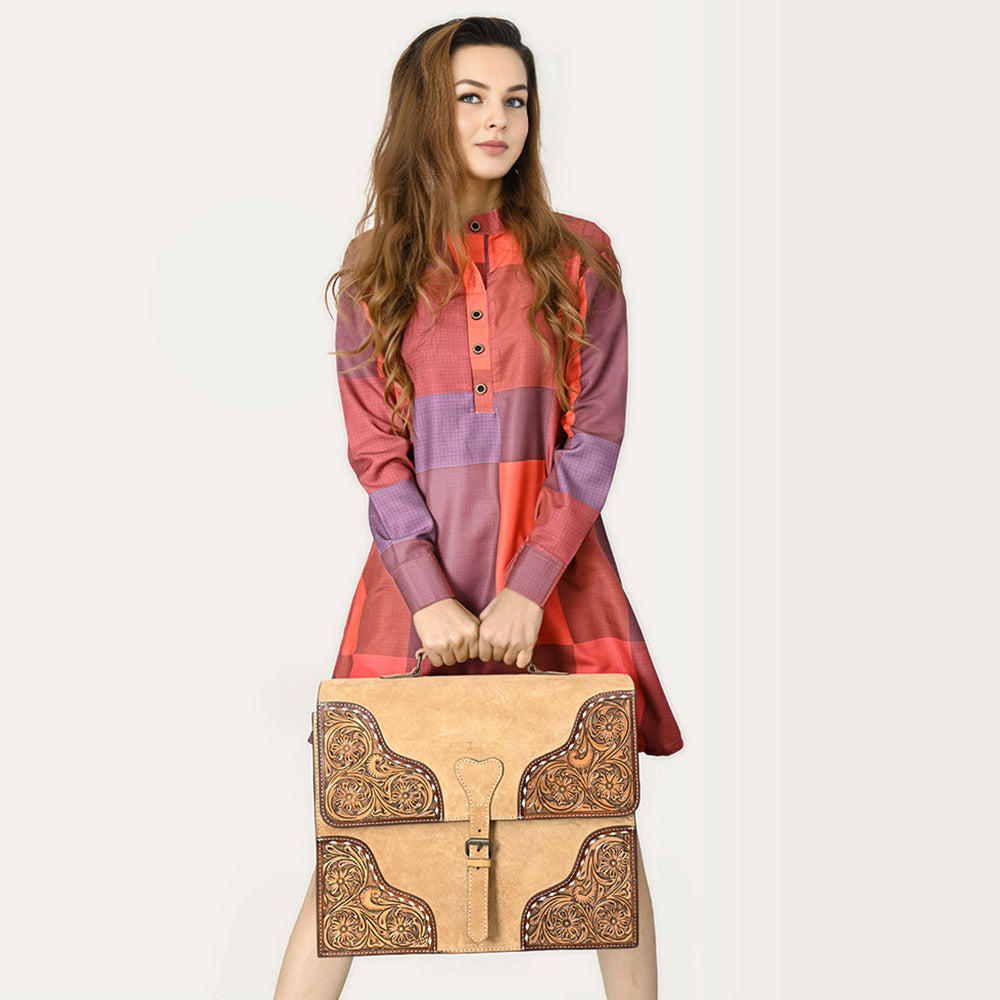 American Darling Hand-Tooled Genuine Leather Briefcase