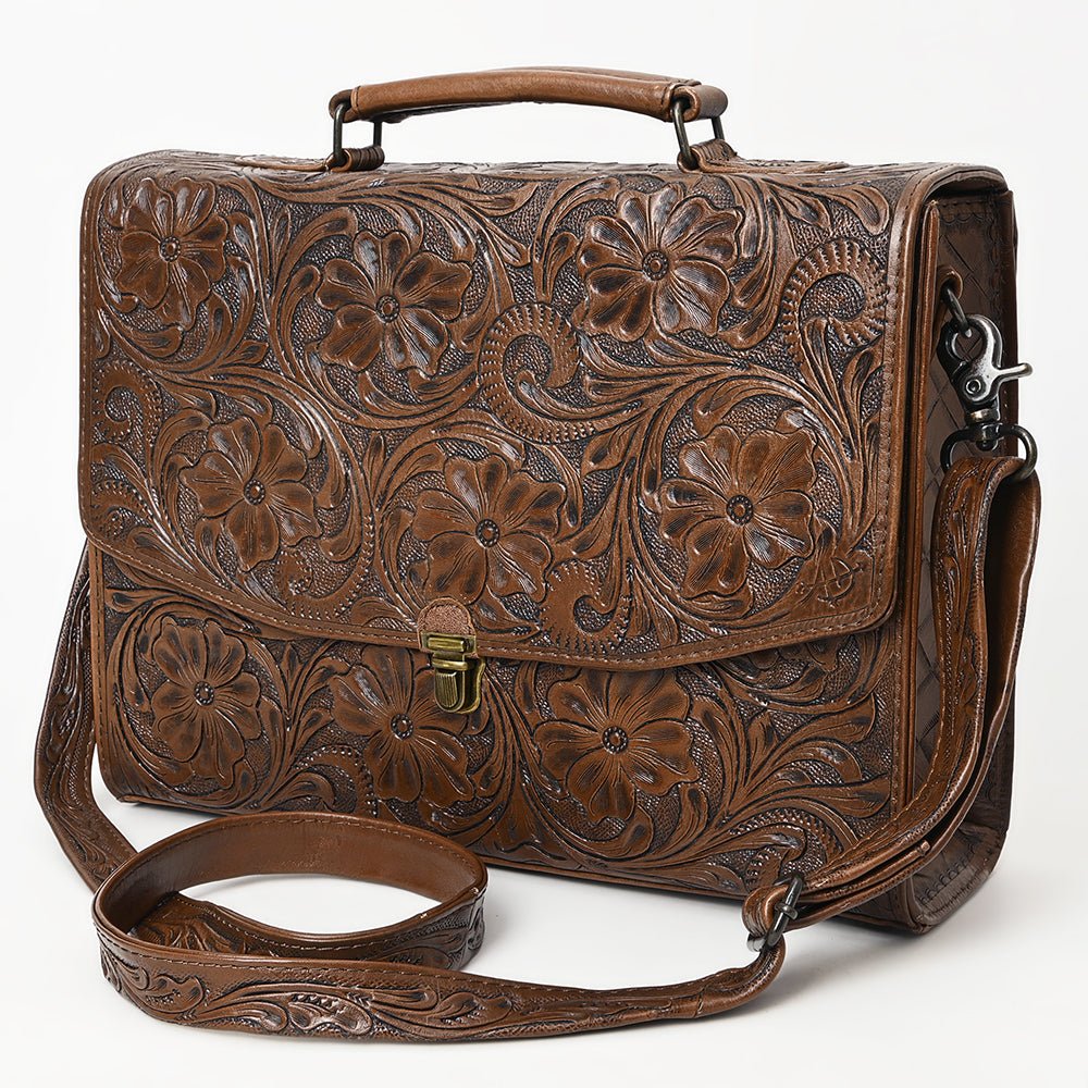 American Darling Briefcase Hand Tooled Genuine Leather