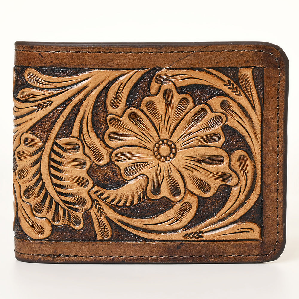 American Darling Hand-Tooled Genuine Leather Western Wallet Bag with Floral Carving, Card Slots & Secure Storage – Premium Craftsmanship