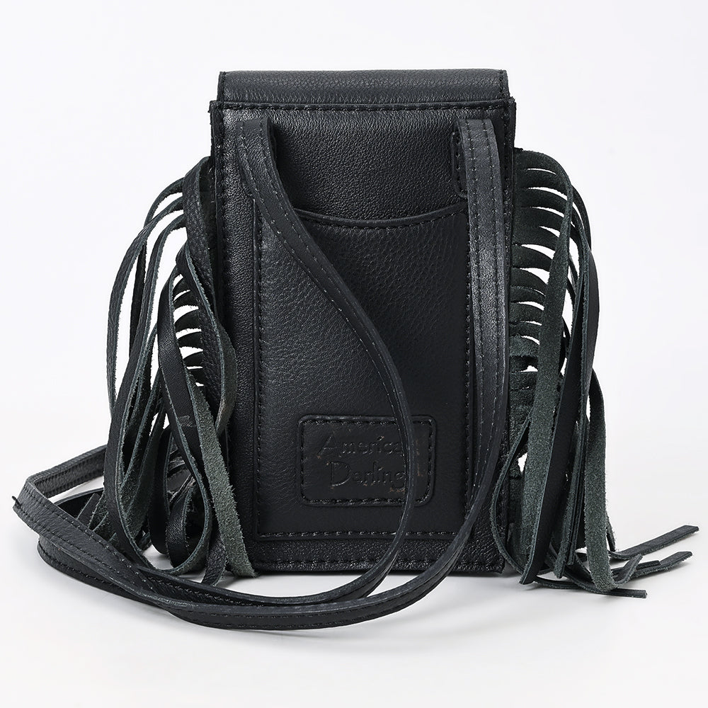 American Darling Western Leather Cell Phone Holder - Eco-Friendly Full Grain Leather Hand Tooled Floral Carved Fringe Case