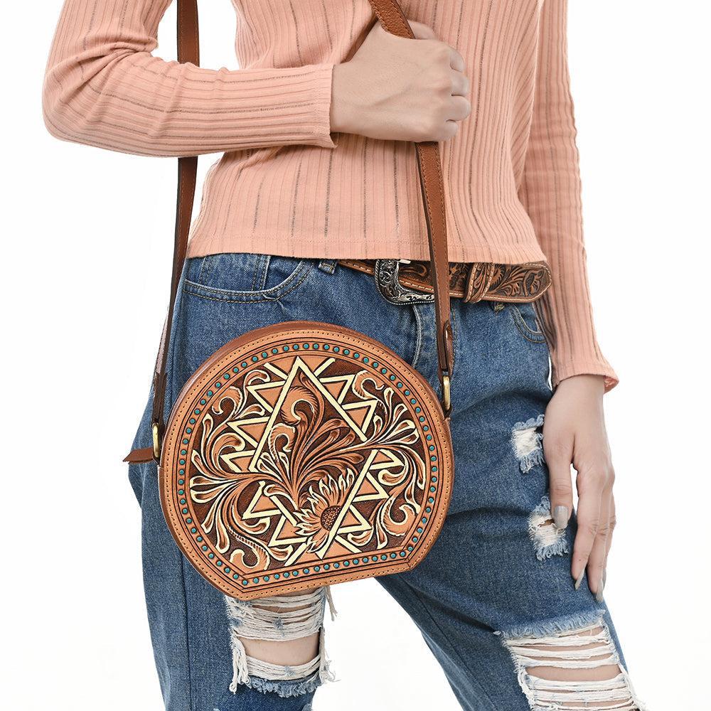 American Darling Hand-Tooled Genuine Leather Canteen Bag
