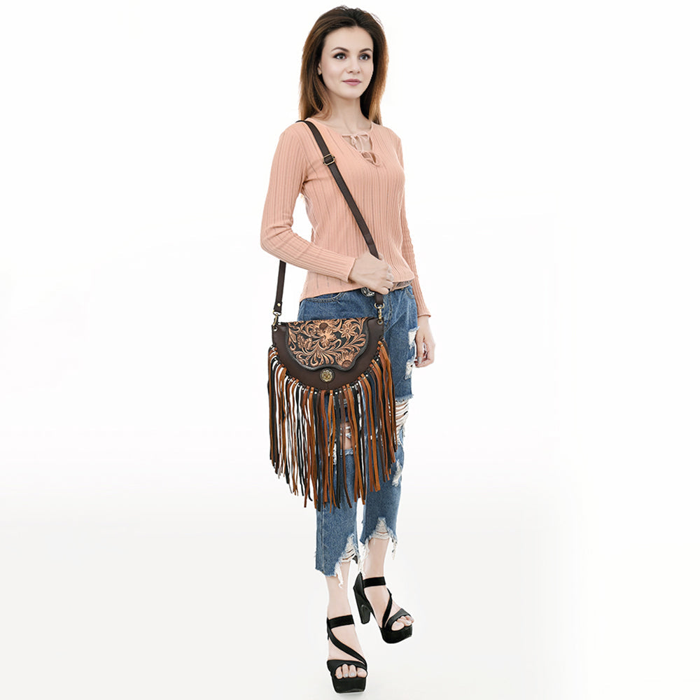 American Darling Hand-Tooled Genuine Leather Small Crossbody Bag