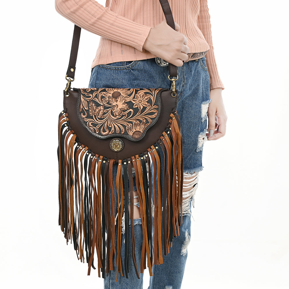 American Darling Hand-Tooled Genuine Leather Small Crossbody Bag