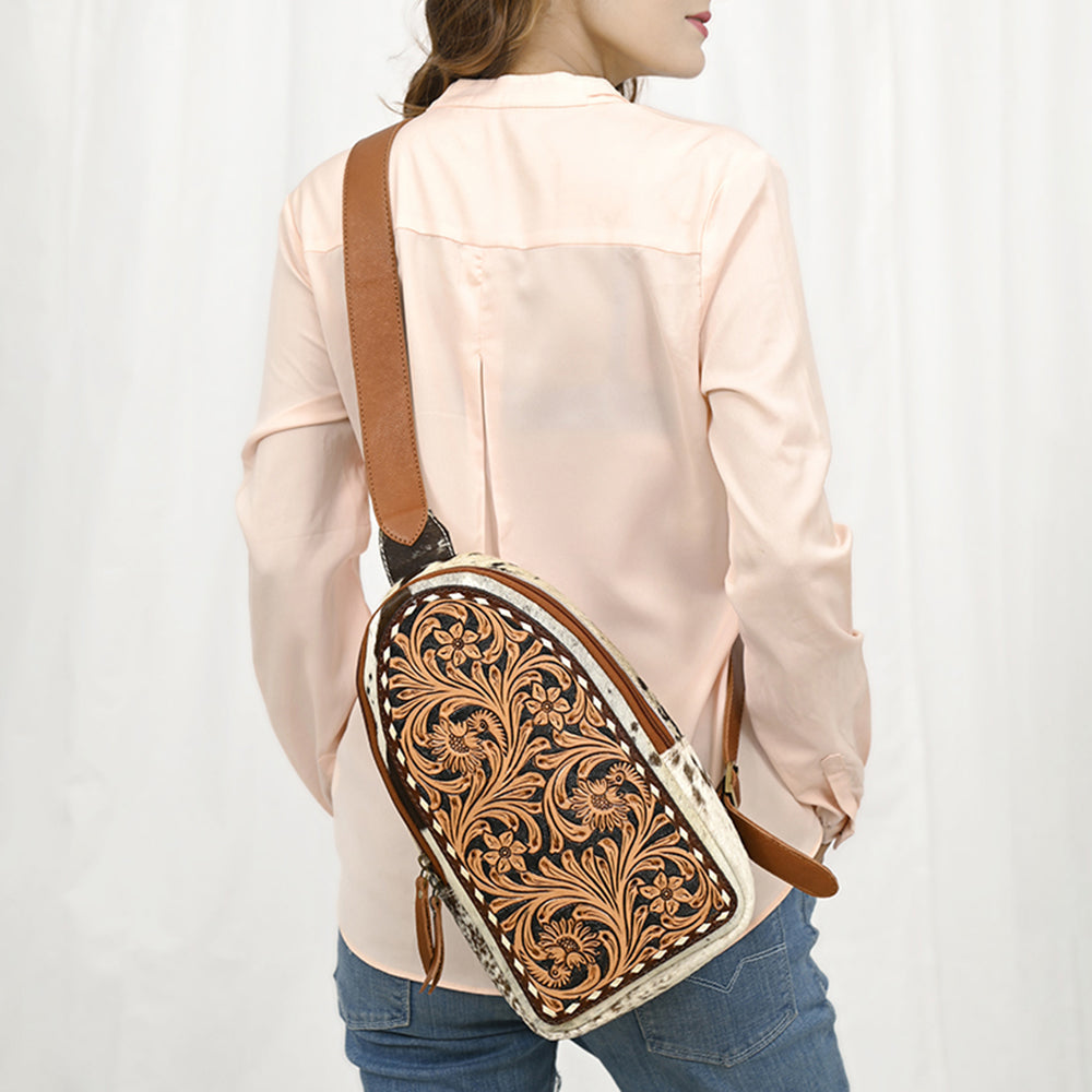 American Darling Hand-Tooled Hair-On Genuine Leather Sling Bag