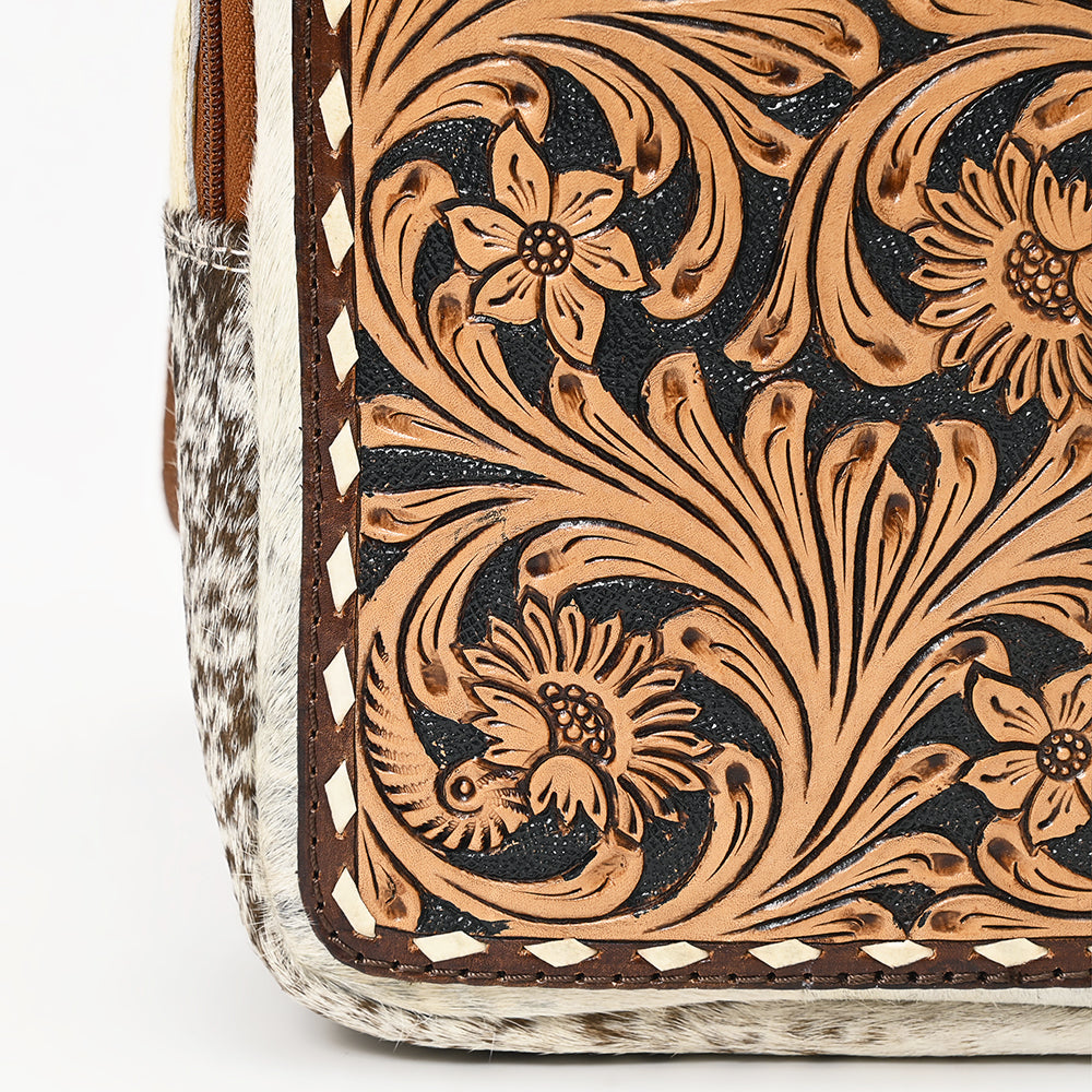 American Darling Hand-Tooled Hair-On Genuine Leather Sling Bag