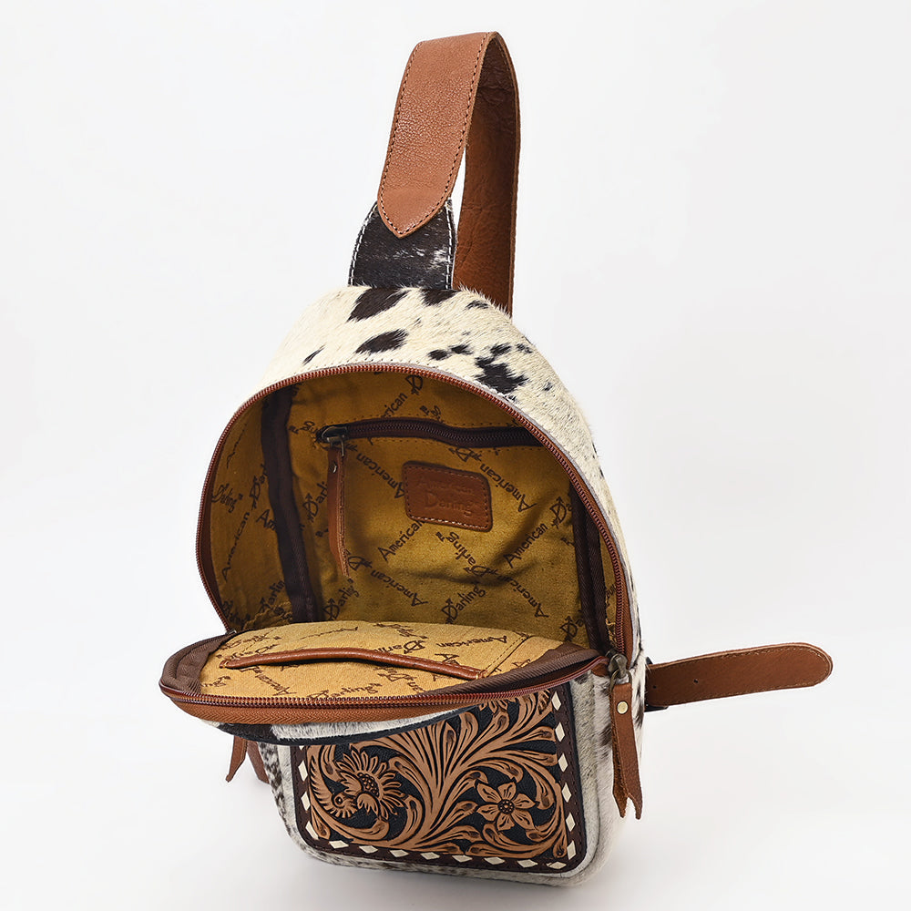 American Darling Hand-Tooled Hair-On Genuine Leather Sling Bag