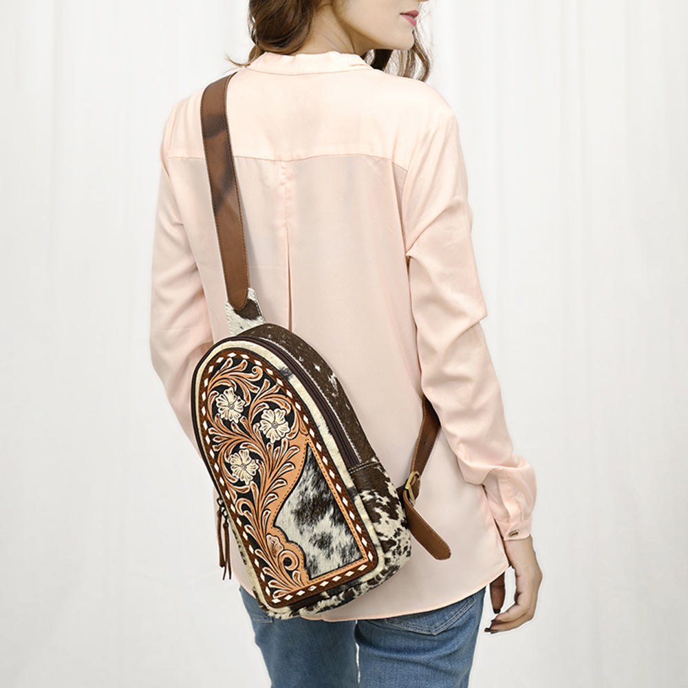 American Darling Hand-Tooled Hair-On Genuine Leather Sling Bag