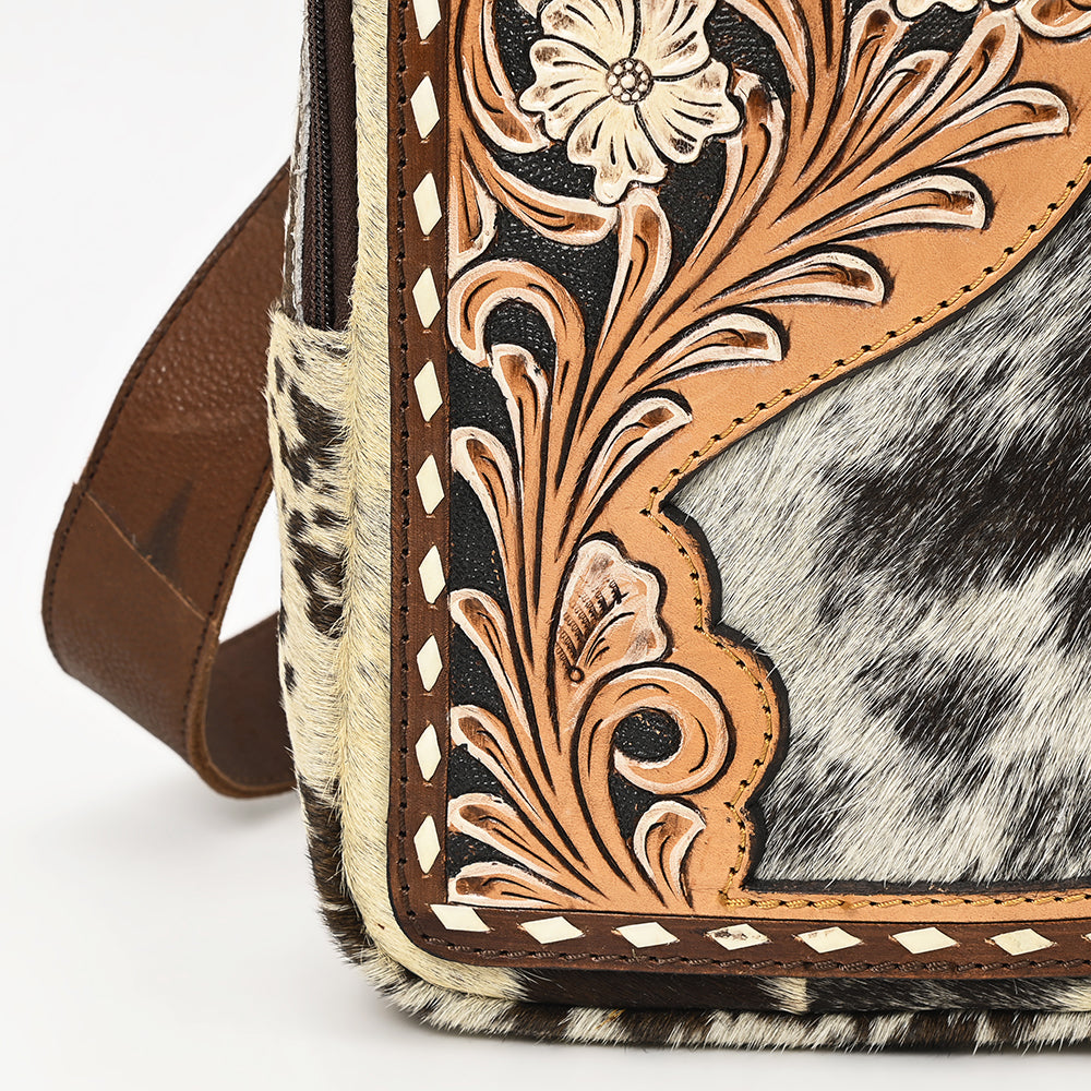 American Darling Hand-Tooled Hair-On Genuine Leather Sling Bag