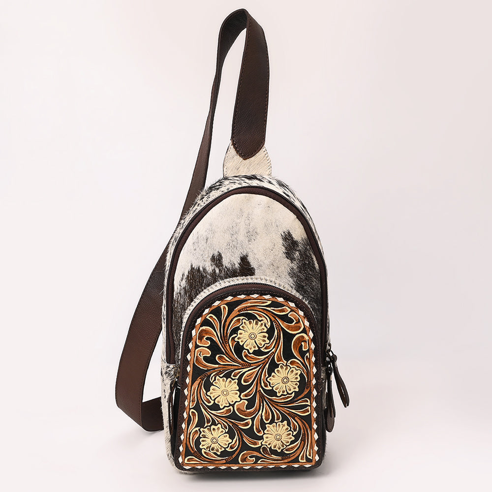 American Darling Hand-Tooled Hair-On Genuine Leather Sling Bag