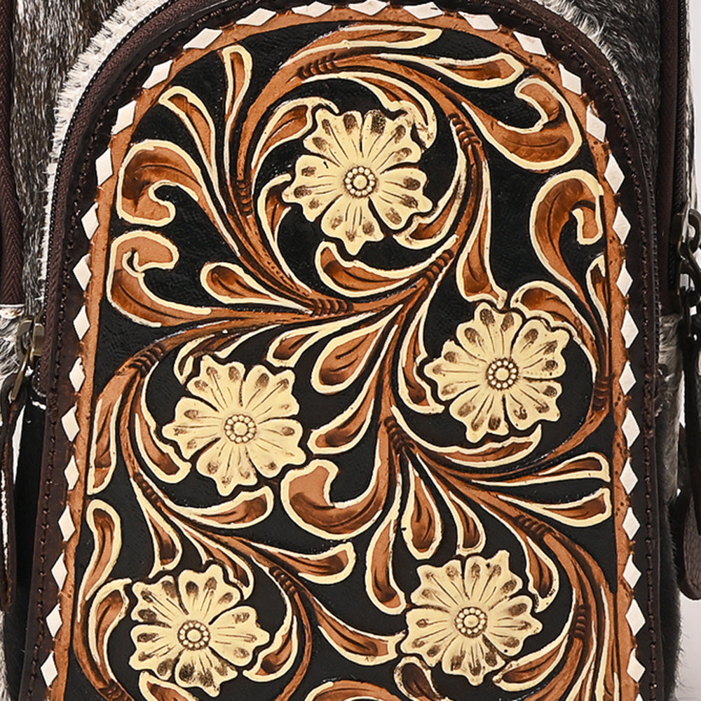 American Darling Hand-Tooled Hair-On Genuine Leather Sling Bag