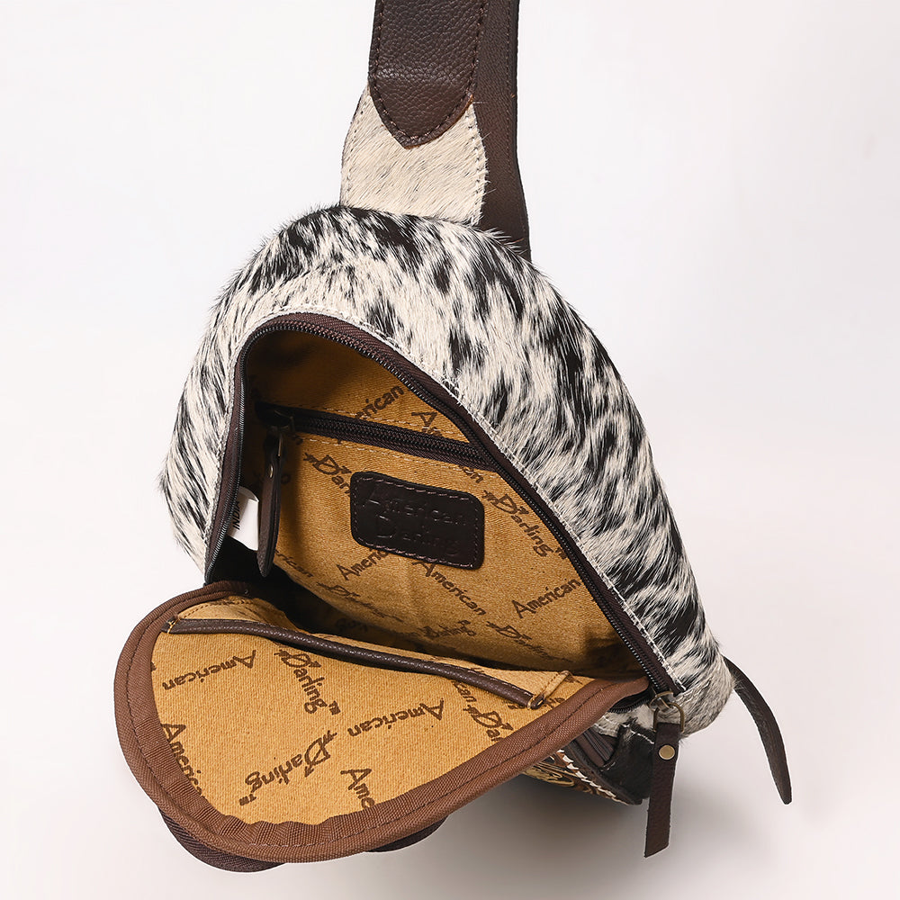 American Darling Hand-Tooled Hair-On Genuine Leather Sling Bag