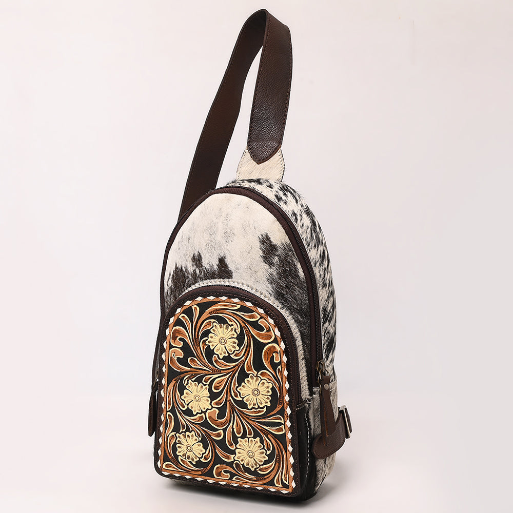 American Darling Hand-Tooled Hair-On Genuine Leather Sling Bag