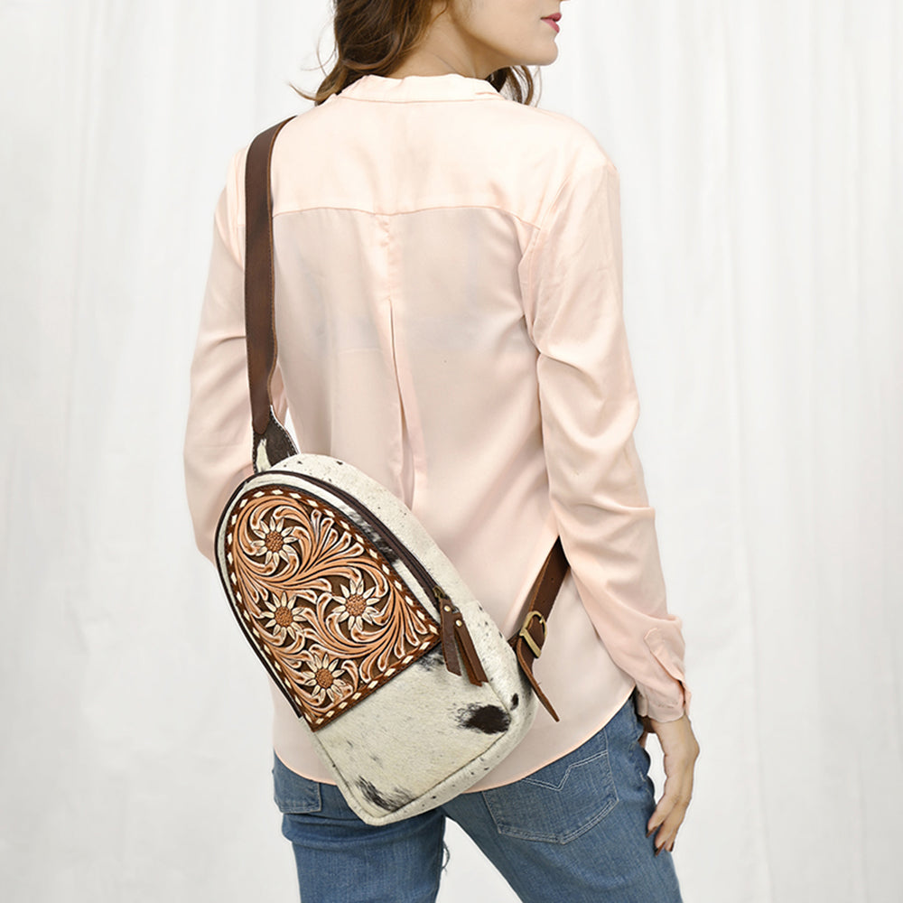 American Darling Hand-Tooled Hair-On Genuine Leather Sling Bag
