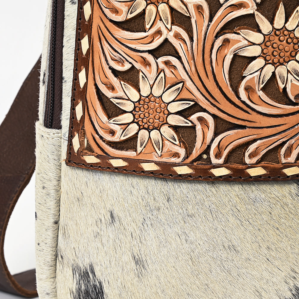 American Darling Hand-Tooled Hair-On Genuine Leather Sling Bag