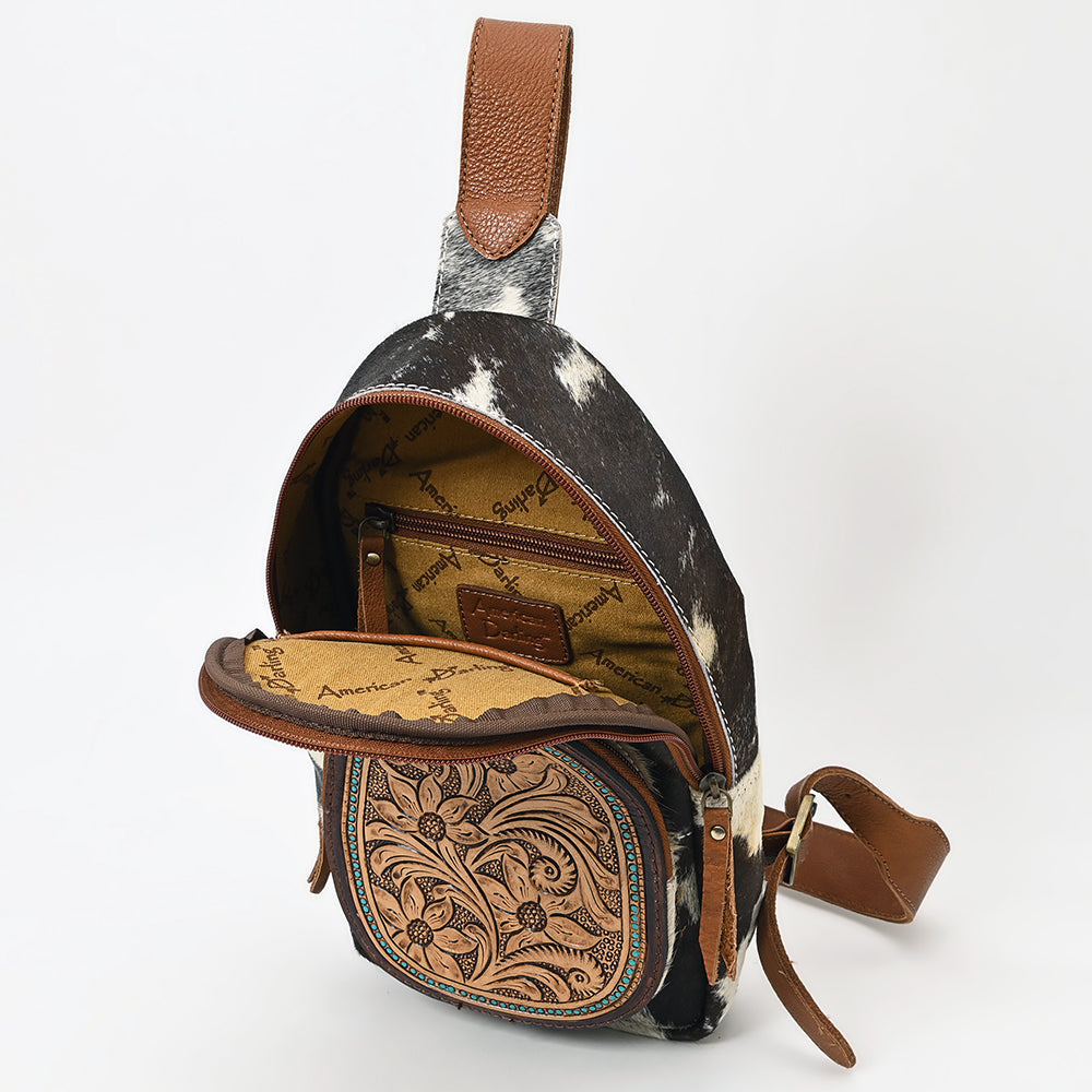 American Darling Hand-Tooled Hair-On Genuine Leather Sling Bag