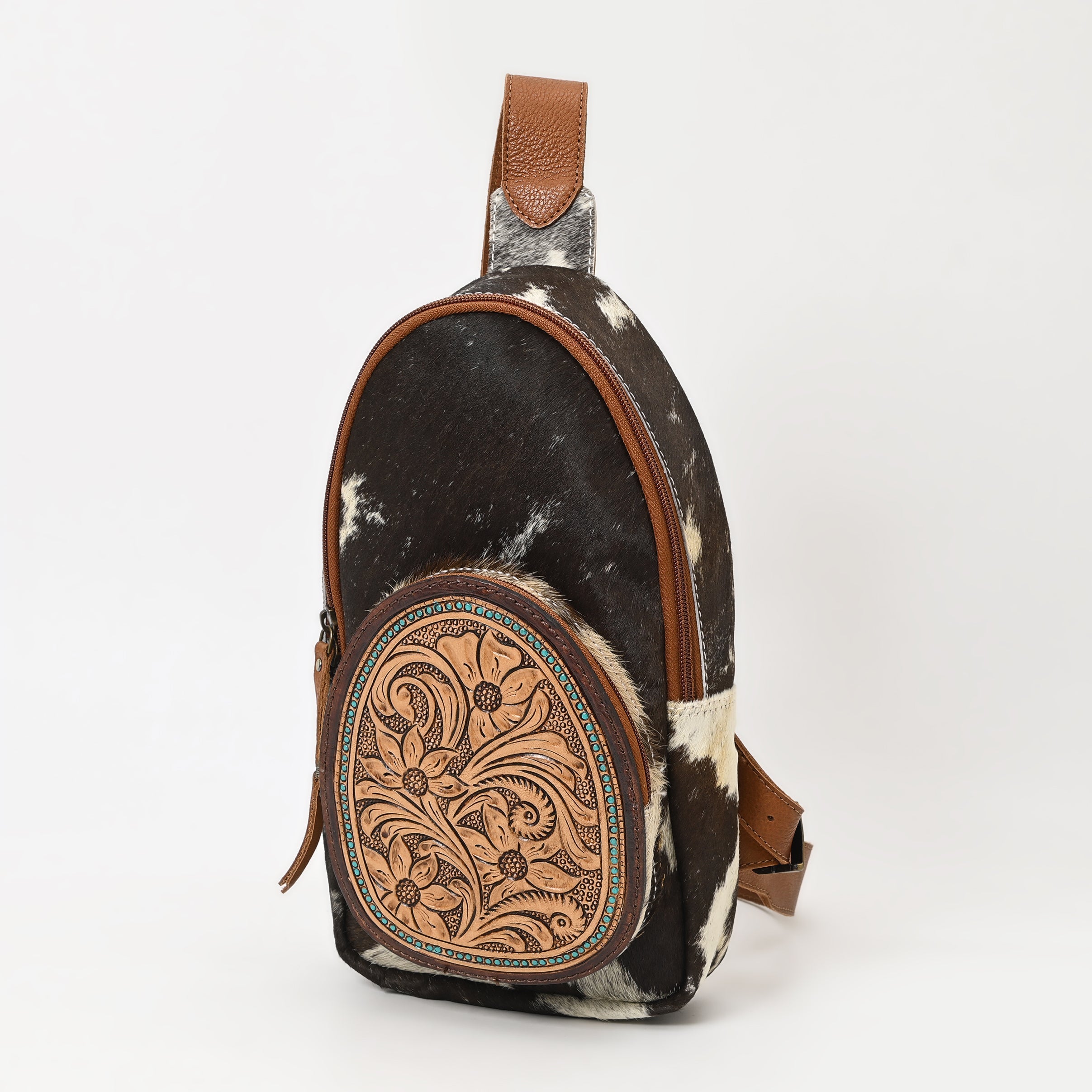 American Darling Hand-Tooled Hair-On Genuine Leather Sling Bag