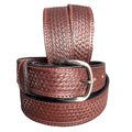 HILASON Western Heavy Duty Genuine Leather Mens Belt Basket Weave Mahogany