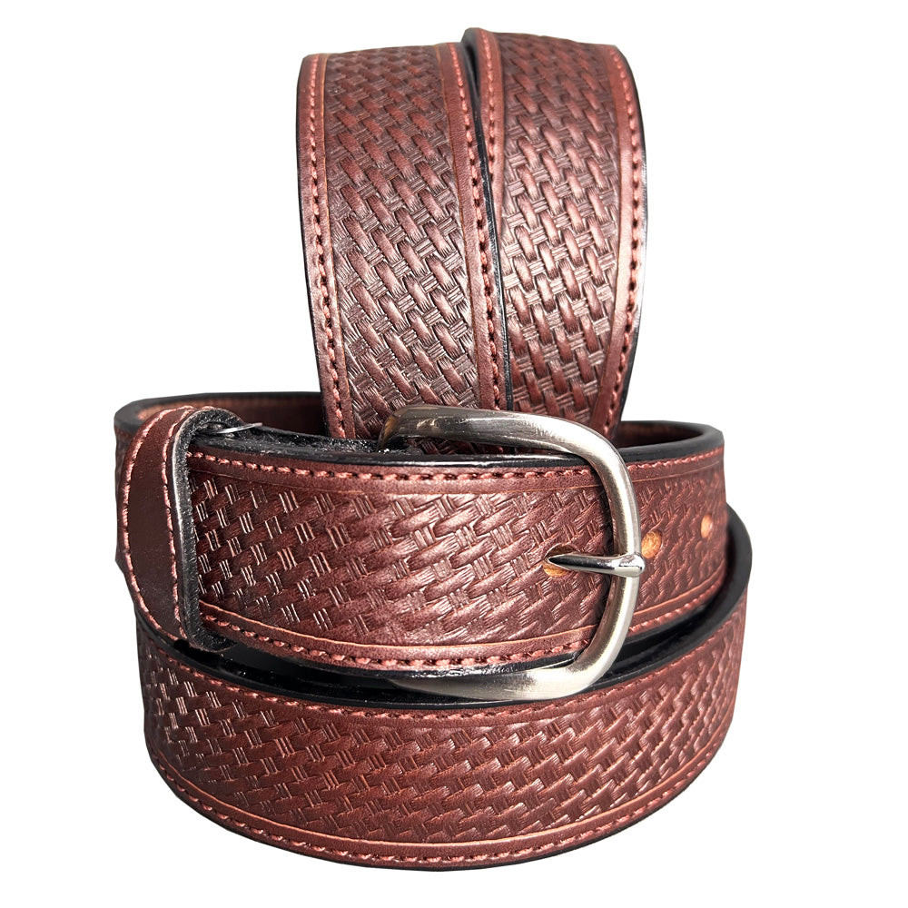 HILASON Western Heavy Duty Genuine Leather Mens Belt Basket Weave Mahogany