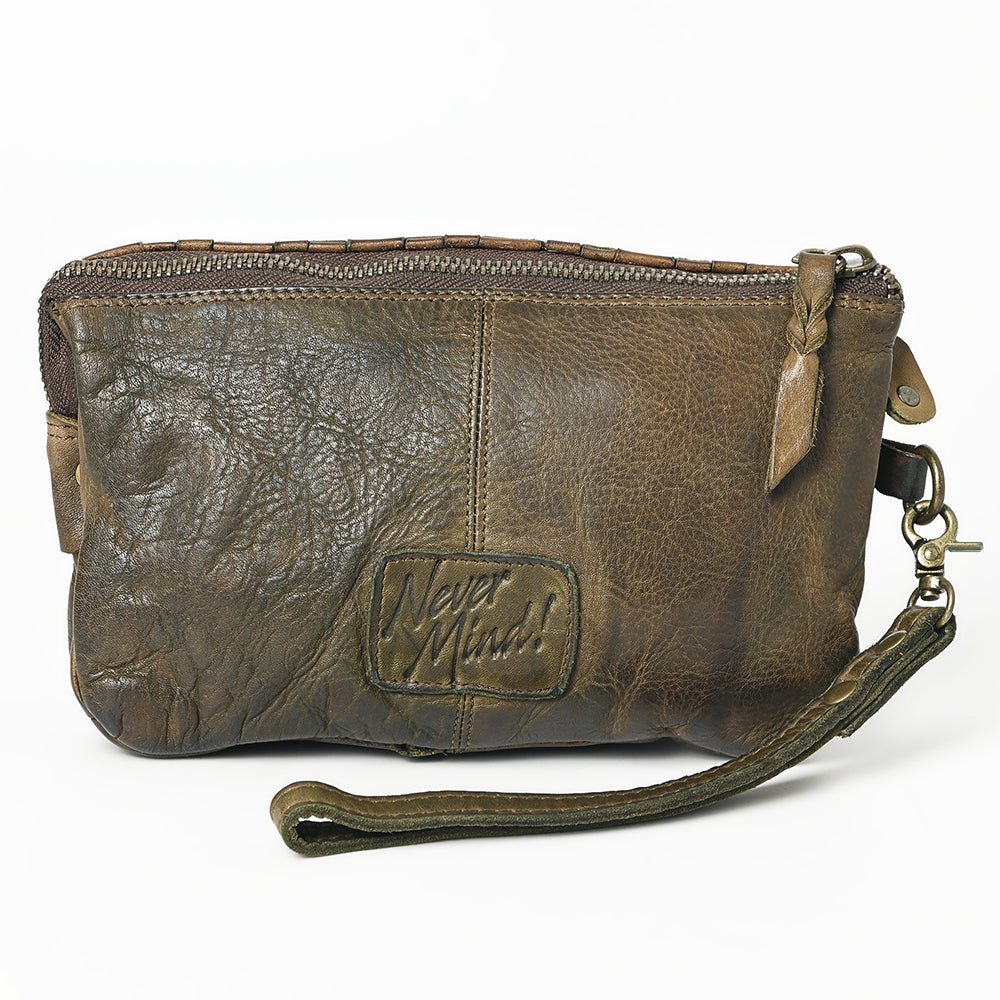 Never Mind Clutch Vintage Handmade Genuine Cowhide Leather