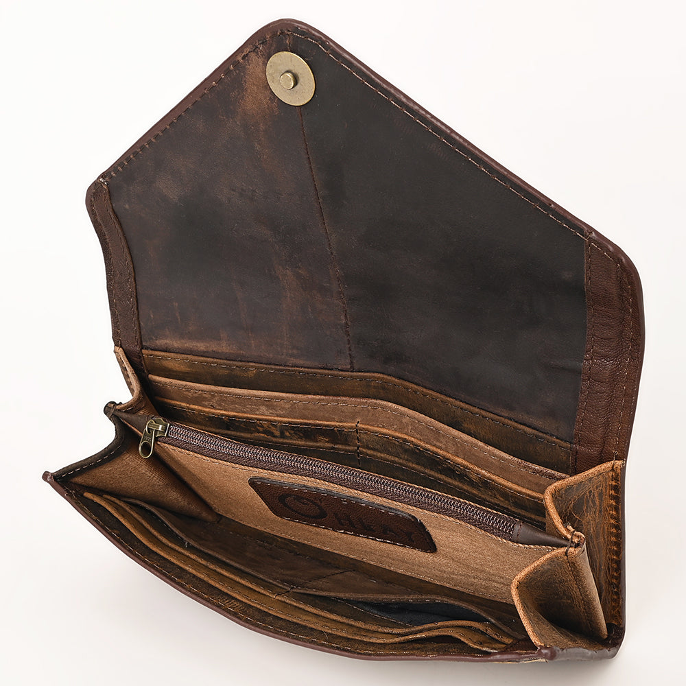 Ohlay Wallet Hand Tooled Hair-on Genuine Leather