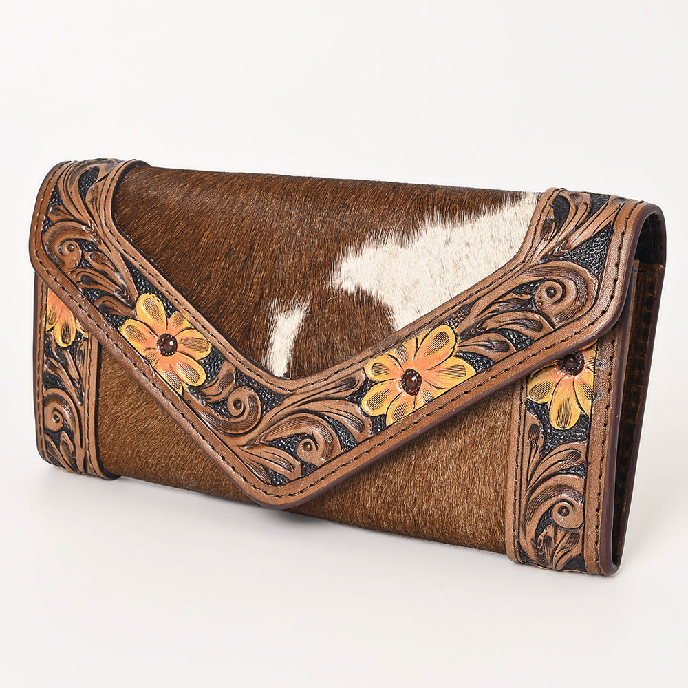 Ohlay Wallet Hand Tooled Hair-on Genuine Leather