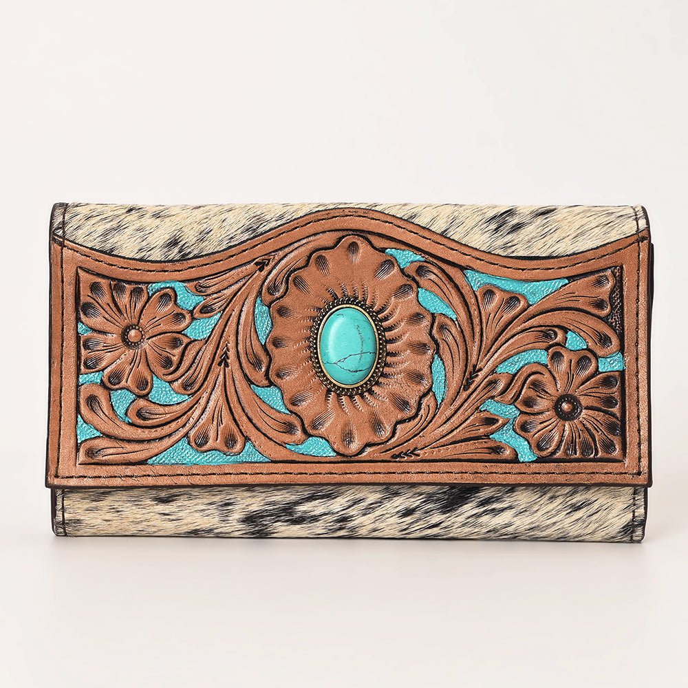OHLAY Wallet Hand Tooled Hair-On Genuine Leather Women Bag Western Handbag Purse | Womens Handbags |Leather Belt for Summer
