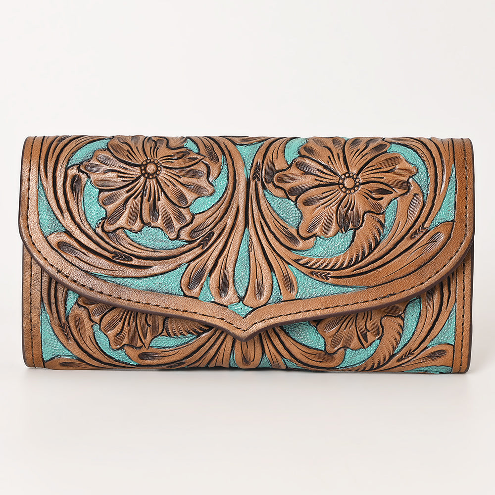 OHLAY Turquoise Floral Hand-Tooled Leather Wallet