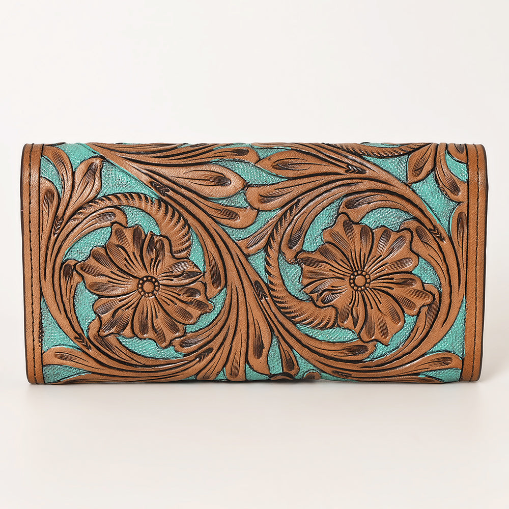 OHLAY Turquoise Floral Hand-Tooled Leather Wallet