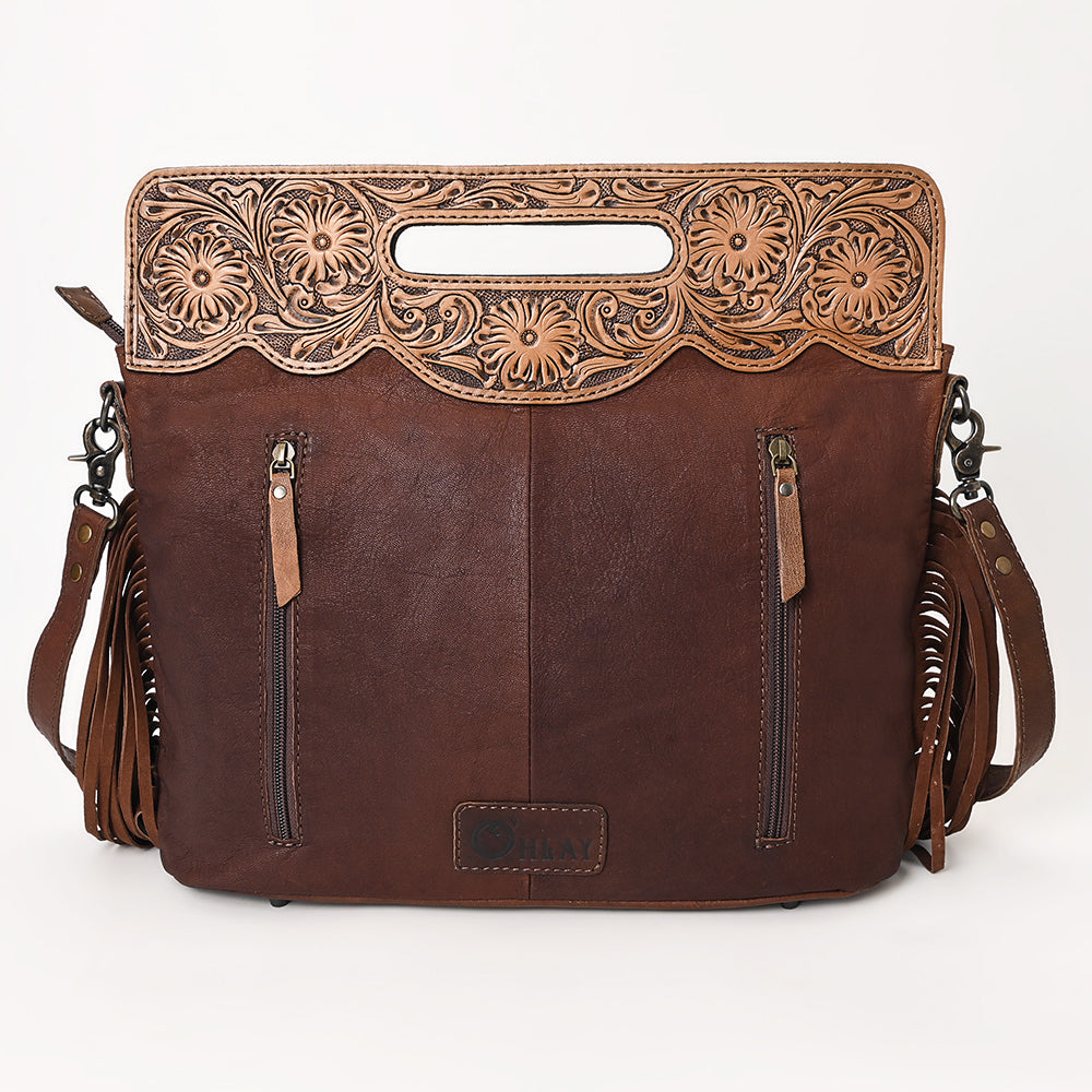 OHLAY Hand-Tooled Embossed Leather Clutch