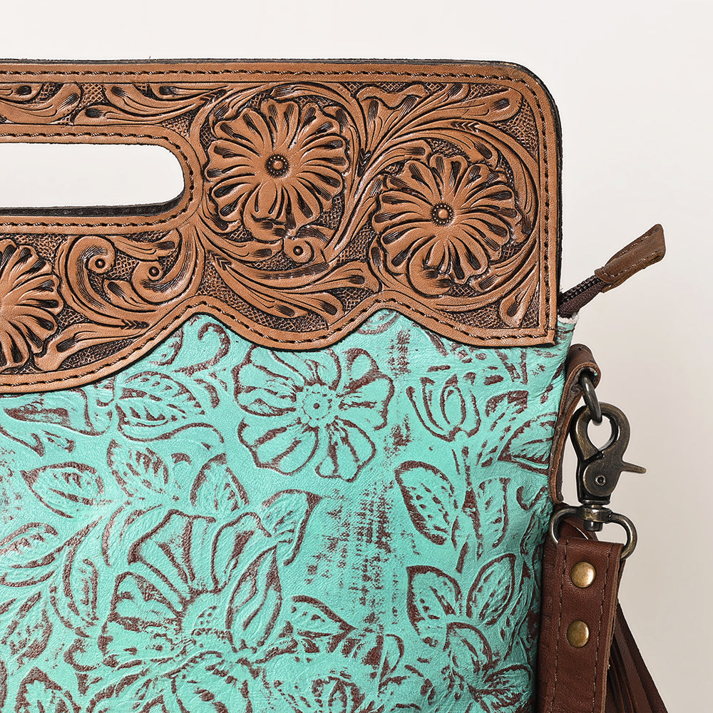 OHLAY Hand-Tooled Embossed Leather Clutch