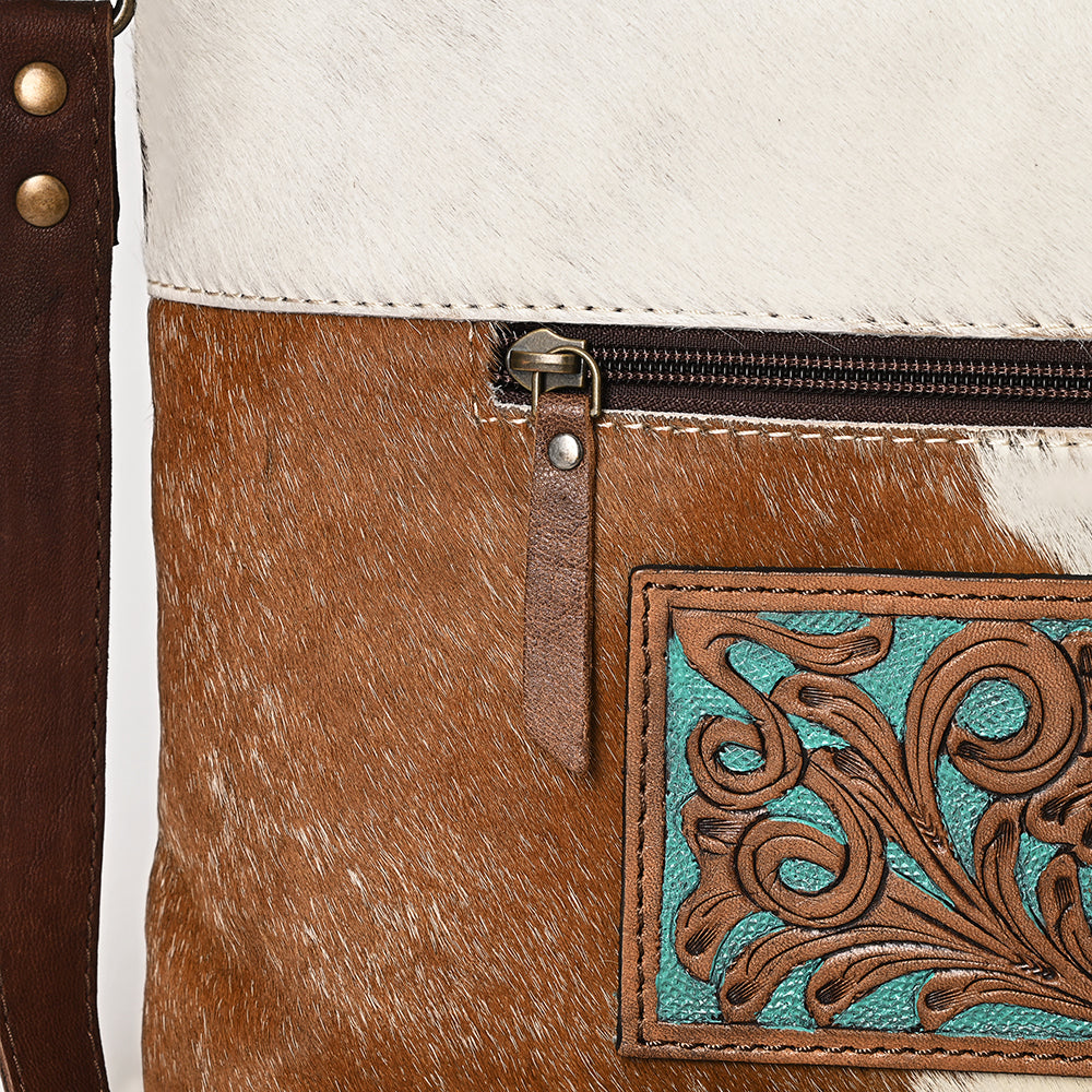 Ohlay Hobo Hand Tooled Embossed Hair-on Genuine Leather