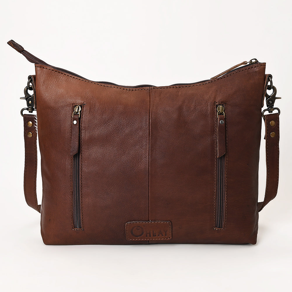Ohlay Hobo Hand Tooled Embossed Hair-on Genuine Leather